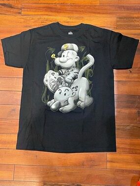 Popeye Graphic Tee in Black & Gray Size Medium
